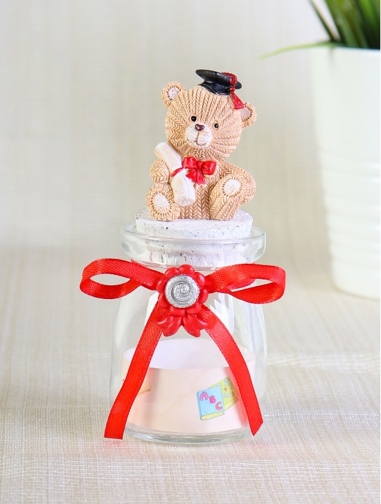 4" Baby Girl Bear With Glass Bottle